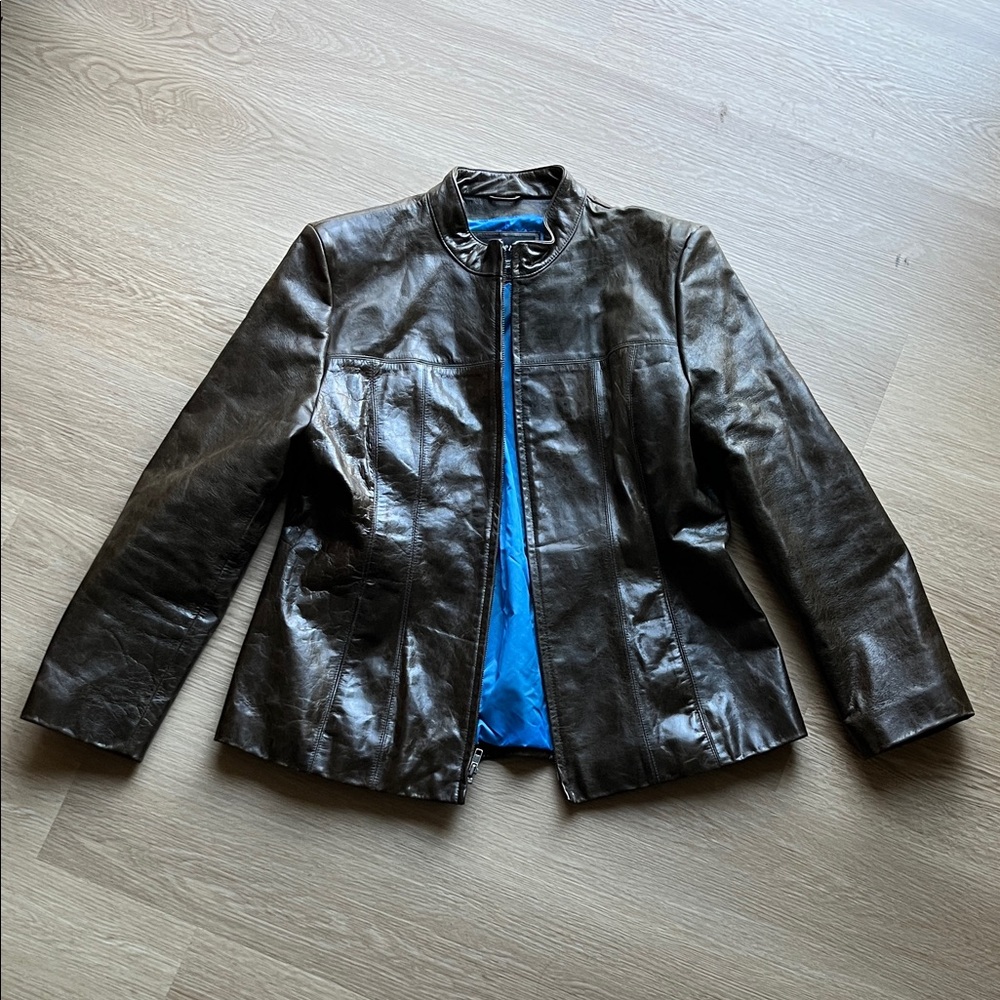 Vintage 80’s Brown Leather Jacket with Blue Lining